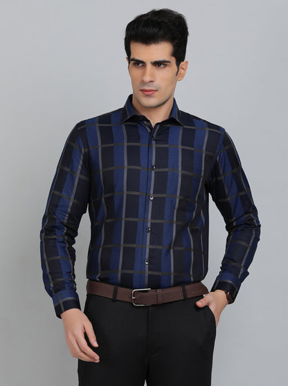 Black & Blue Checked Slim Fit Formal Shirt | Metal