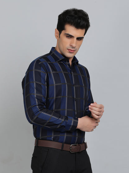 Black & Blue Checked Slim Fit Formal Shirt | Metal
