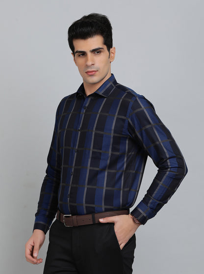 Black & Blue Checked Slim Fit Formal Shirt | Metal