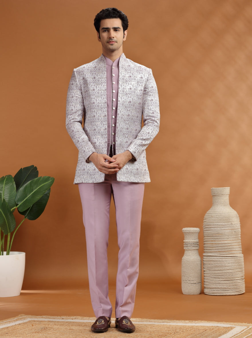 Purple Self Texture Jodhpuri Suit | TULA