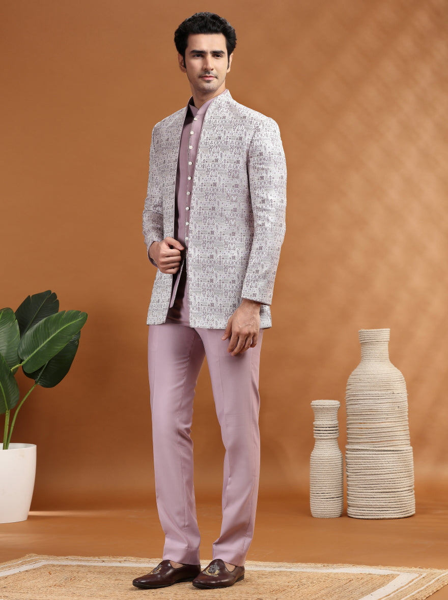 Purple Self Texture Jodhpuri Suit | TULA