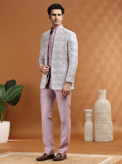 Purple Self Texture Jodhpuri Suit | TULA