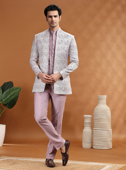 Purple Self Texture Jodhpuri Suit | TULA