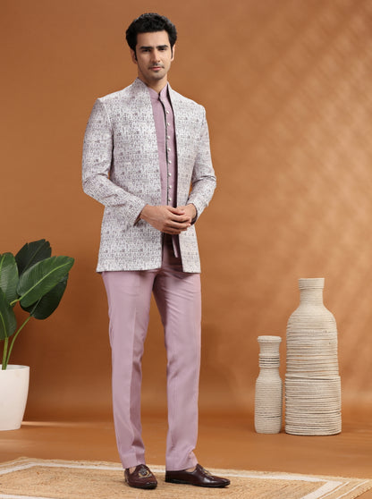 Purple Self Texture Jodhpuri Suit | TULA