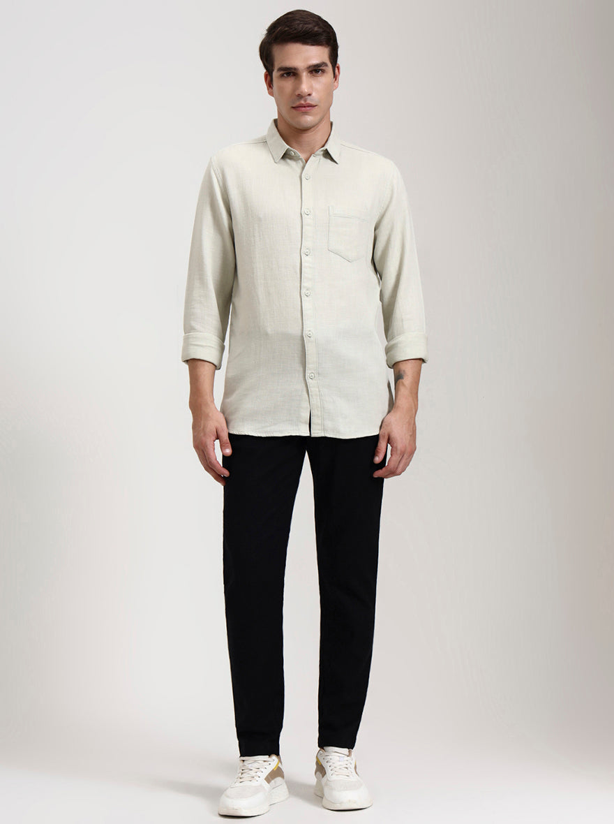 Pista Grey Solid Slim Fit Casual Shirt | JadeBlue