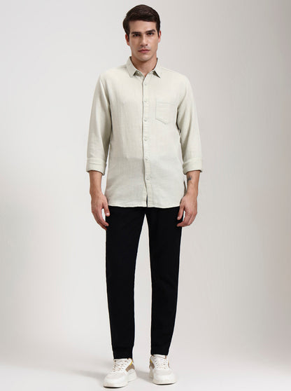 Pista Grey Solid Slim Fit Casual Shirt | JadeBlue