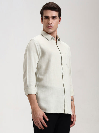 Pista Grey Solid Slim Fit Casual Shirt | JadeBlue