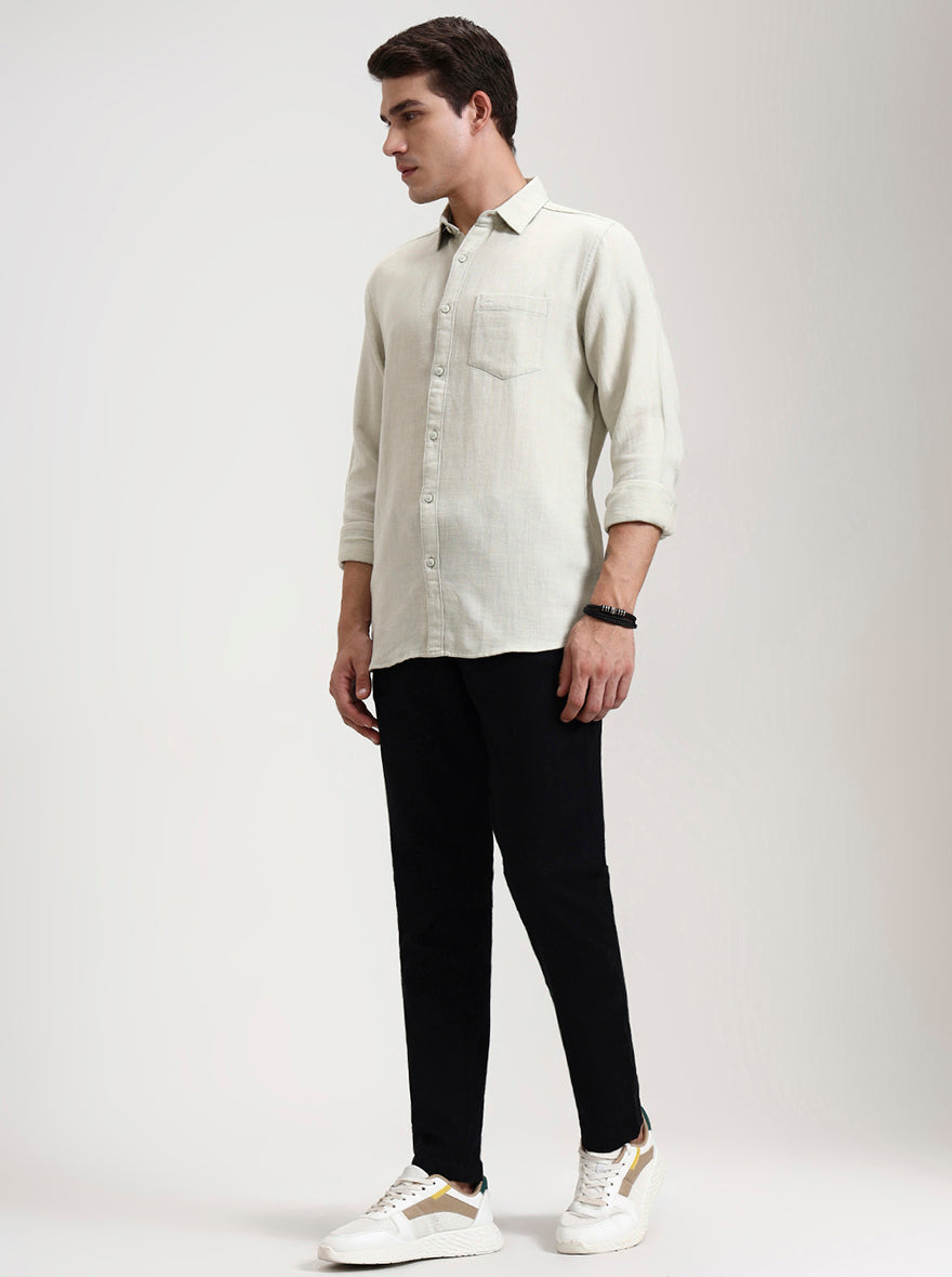 Pista Grey Solid Slim Fit Casual Shirt | JadeBlue