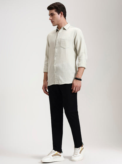 Pista Grey Solid Slim Fit Casual Shirt | JadeBlue