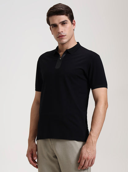 Black Solid Slim Fit Polo T-Shirt | JadeBlue