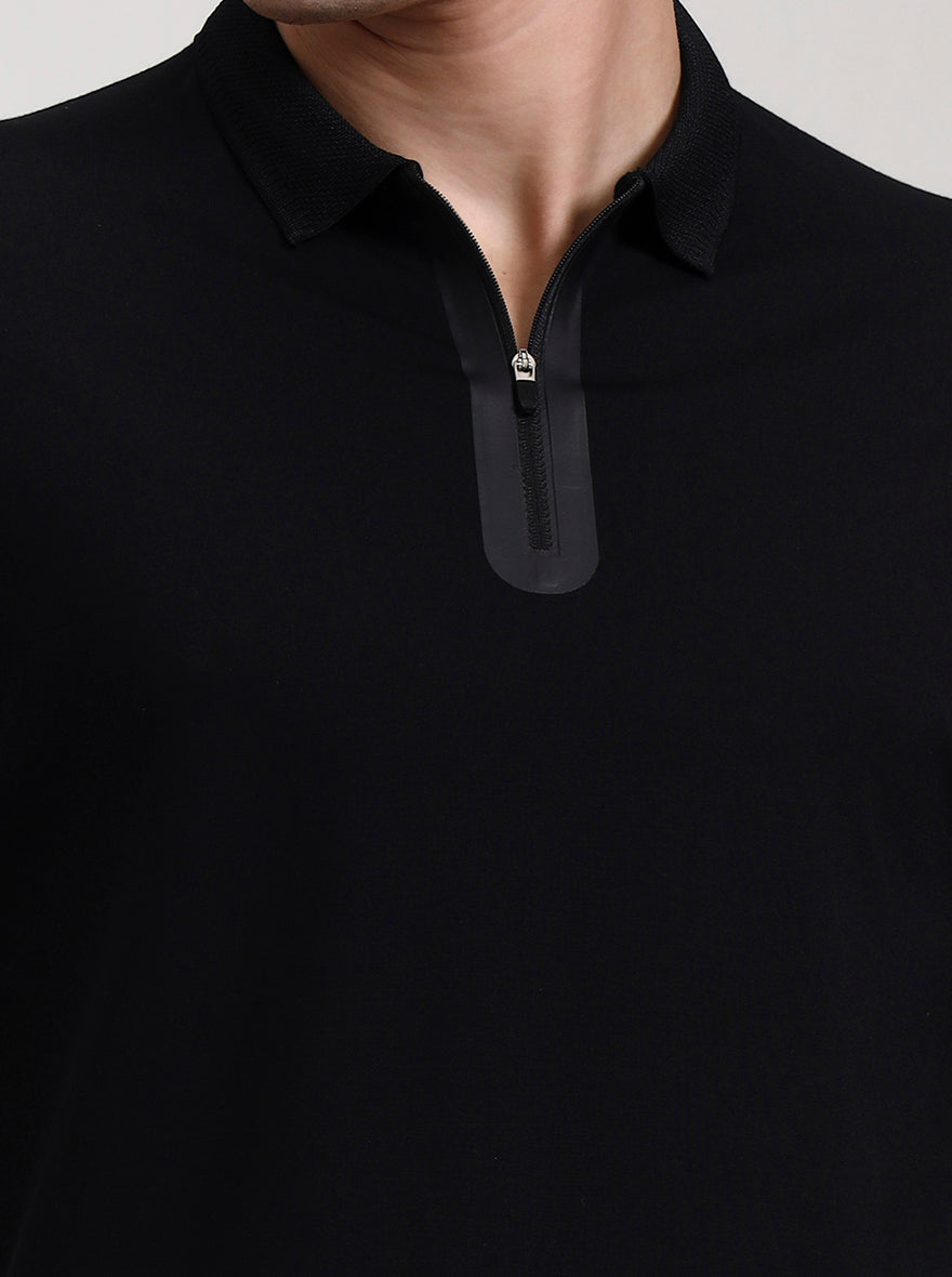 Black Solid Slim Fit Polo T-Shirt | JadeBlue