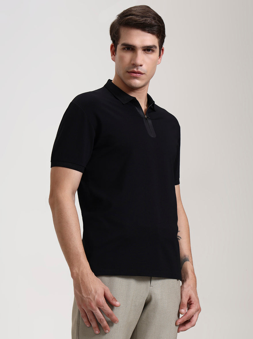 Black Solid Slim Fit Polo T-Shirt | JadeBlue