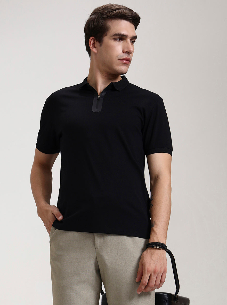 Black Solid Slim Fit Polo T-Shirt | JadeBlue