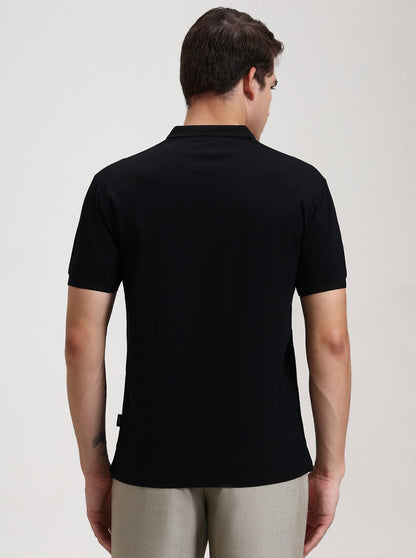 Black Solid Slim Fit Polo T-Shirt | JadeBlue