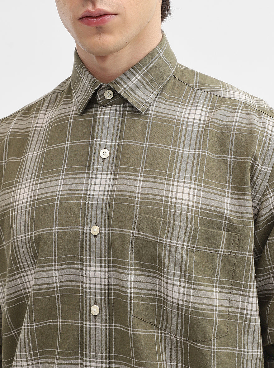 Green Checked Tailored Fit Semi Casual Shirt | JadeBlue