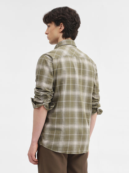 Green Checked Tailored Fit Semi Casual Shirt | JadeBlue