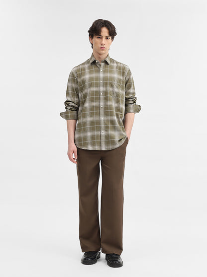 Green Checked Tailored Fit Semi Casual Shirt | JadeBlue