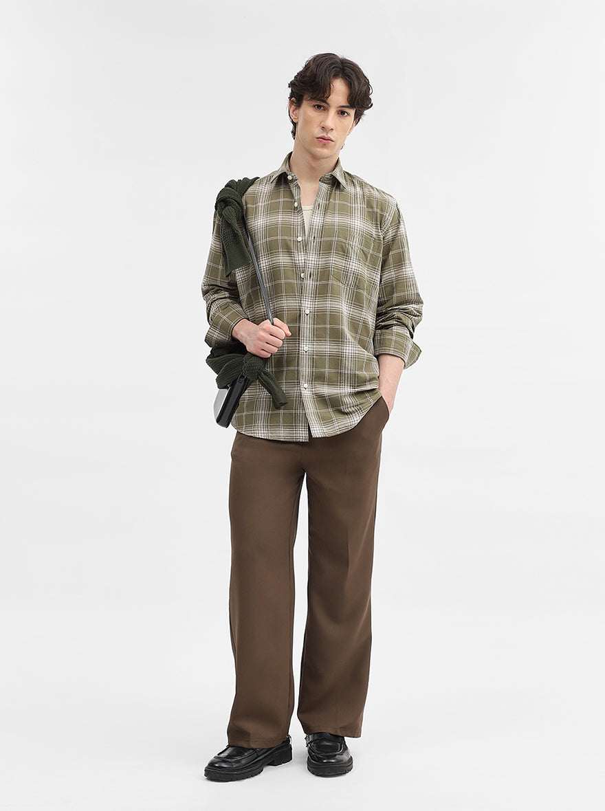 Green Checked Tailored Fit Semi Casual Shirt | JadeBlue