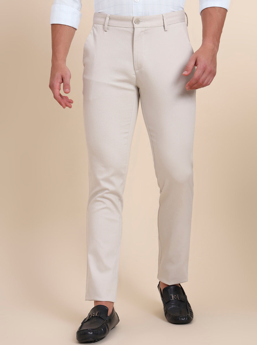 White Solid Uno Fit Casual Trouser | JadeBlue
