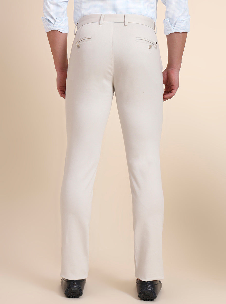 White Solid Uno Fit Casual Trouser | JadeBlue