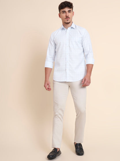 White Solid Uno Fit Casual Trouser | JadeBlue