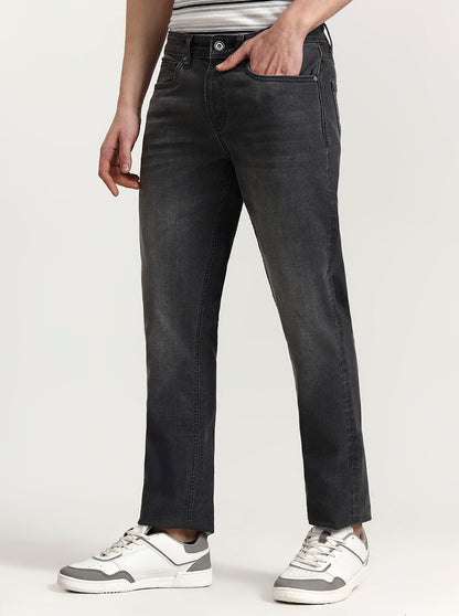 Charcoal Grey Washed Straight Fit Jeans | JadeBlue