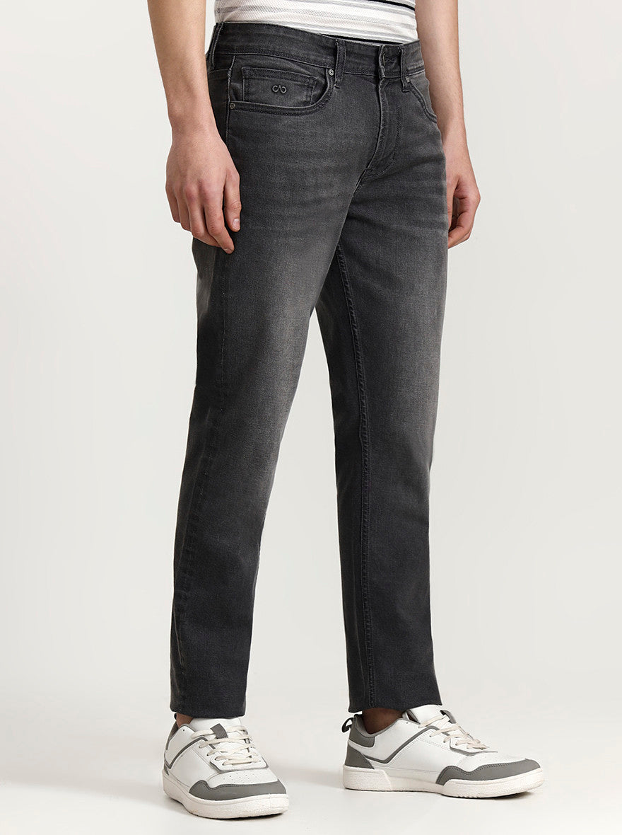 Charcoal Grey Washed Straight Fit Jeans | JadeBlue