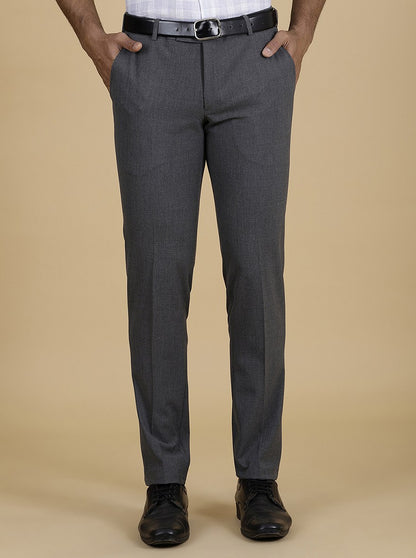 Dark Grey Solid Super Slim Fit Formal Trouser | JadeBlue Youth