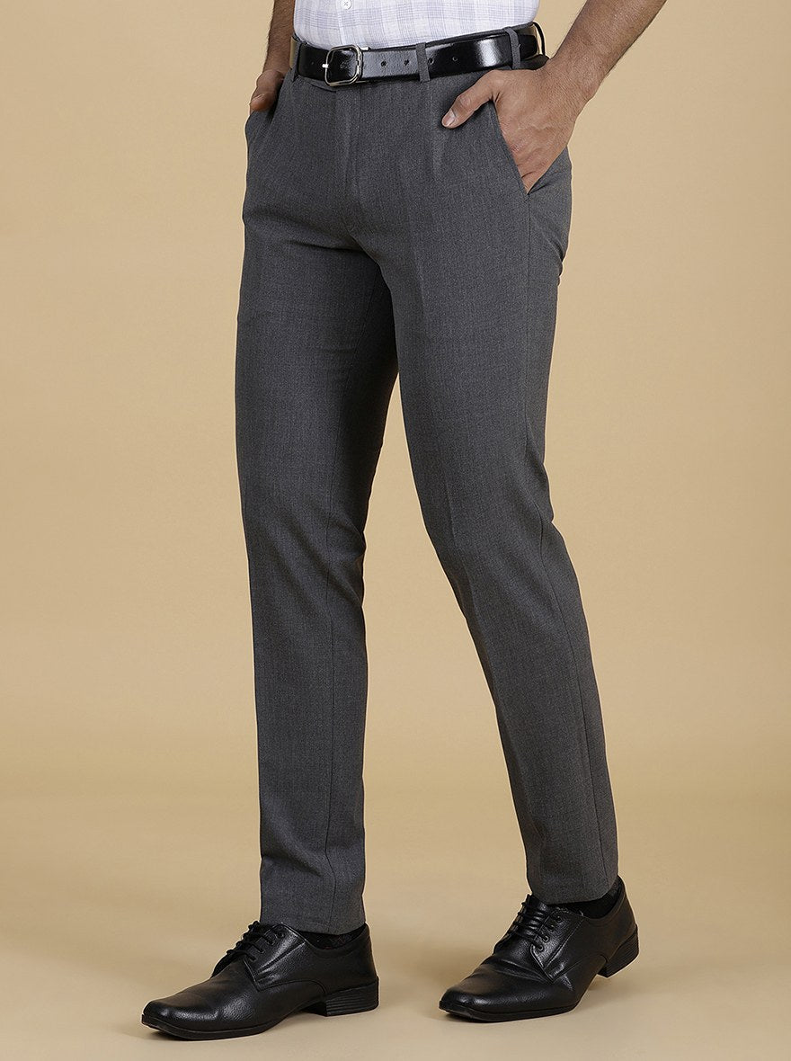 Dark Grey Solid Super Slim Fit Formal Trouser | JadeBlue Youth