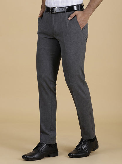 Dark Grey Solid Super Slim Fit Formal Trouser | JadeBlue Youth