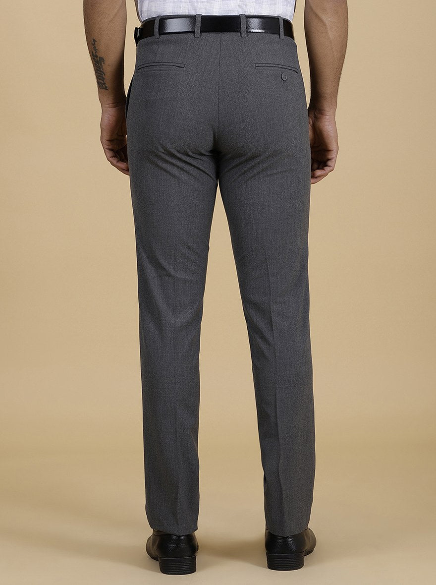 Dark Grey Solid Super Slim Fit Formal Trouser | JadeBlue Youth