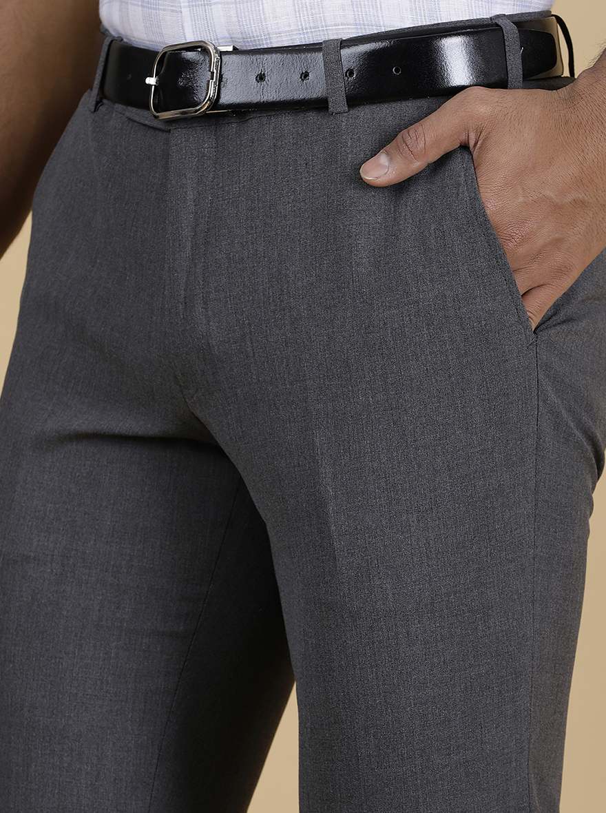 Dark Grey Solid Super Slim Fit Formal Trouser | JadeBlue Youth