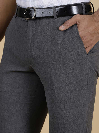 Dark Grey Solid Super Slim Fit Formal Trouser | JadeBlue Youth