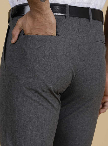 Dark Grey Solid Super Slim Fit Formal Trouser | JadeBlue Youth