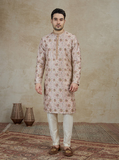 Peach & Pink Printed Kurta Pajama | Virasana
