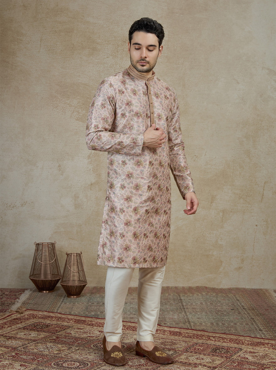 Peach & Pink Printed Kurta Pajama | Virasana