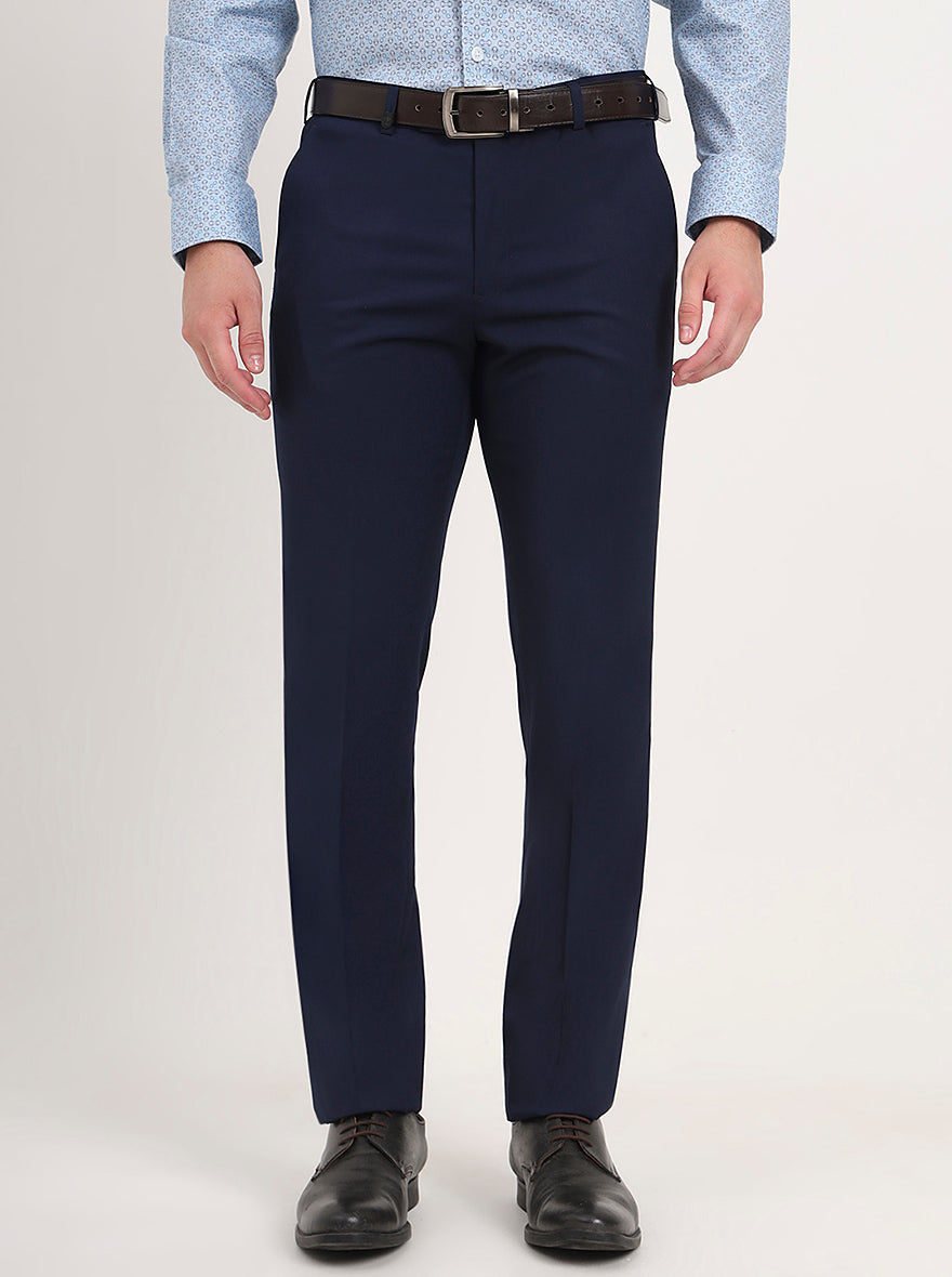 Blue Solid Slim Fit Formal Trouser | JB Studio