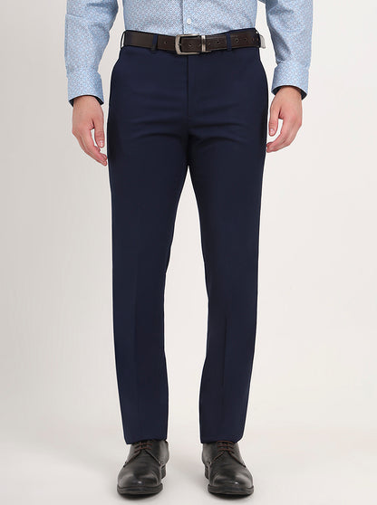 Blue Solid Slim Fit Formal Trouser | JB Studio
