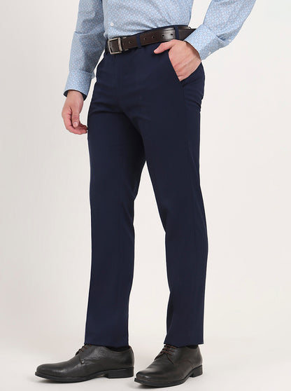 Blue Solid Slim Fit Formal Trouser | JB Studio