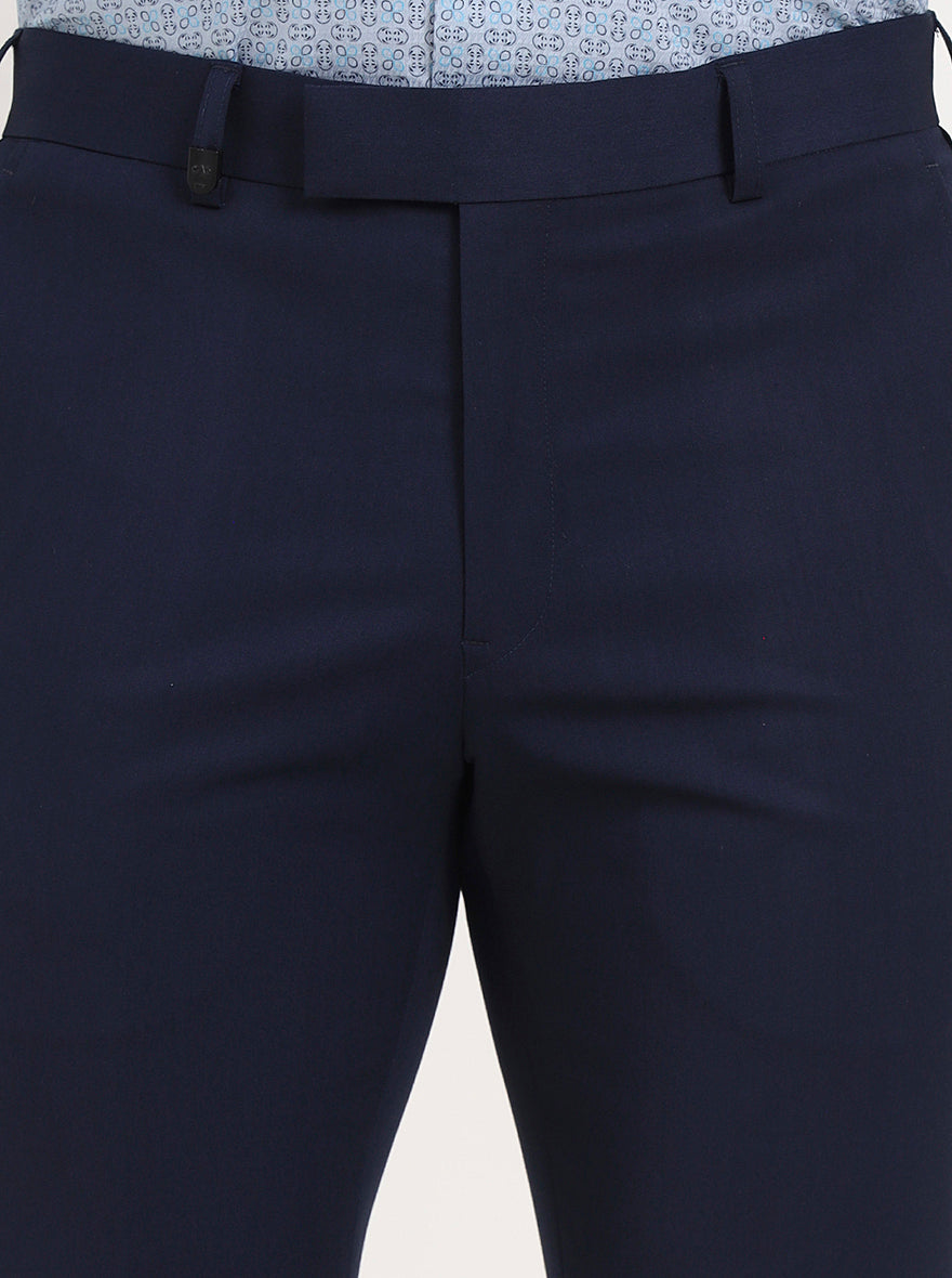 Blue Solid Slim Fit Formal Trouser | JB Studio