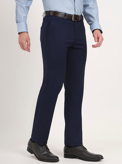 Blue Solid Slim Fit Formal Trouser | JB Studio