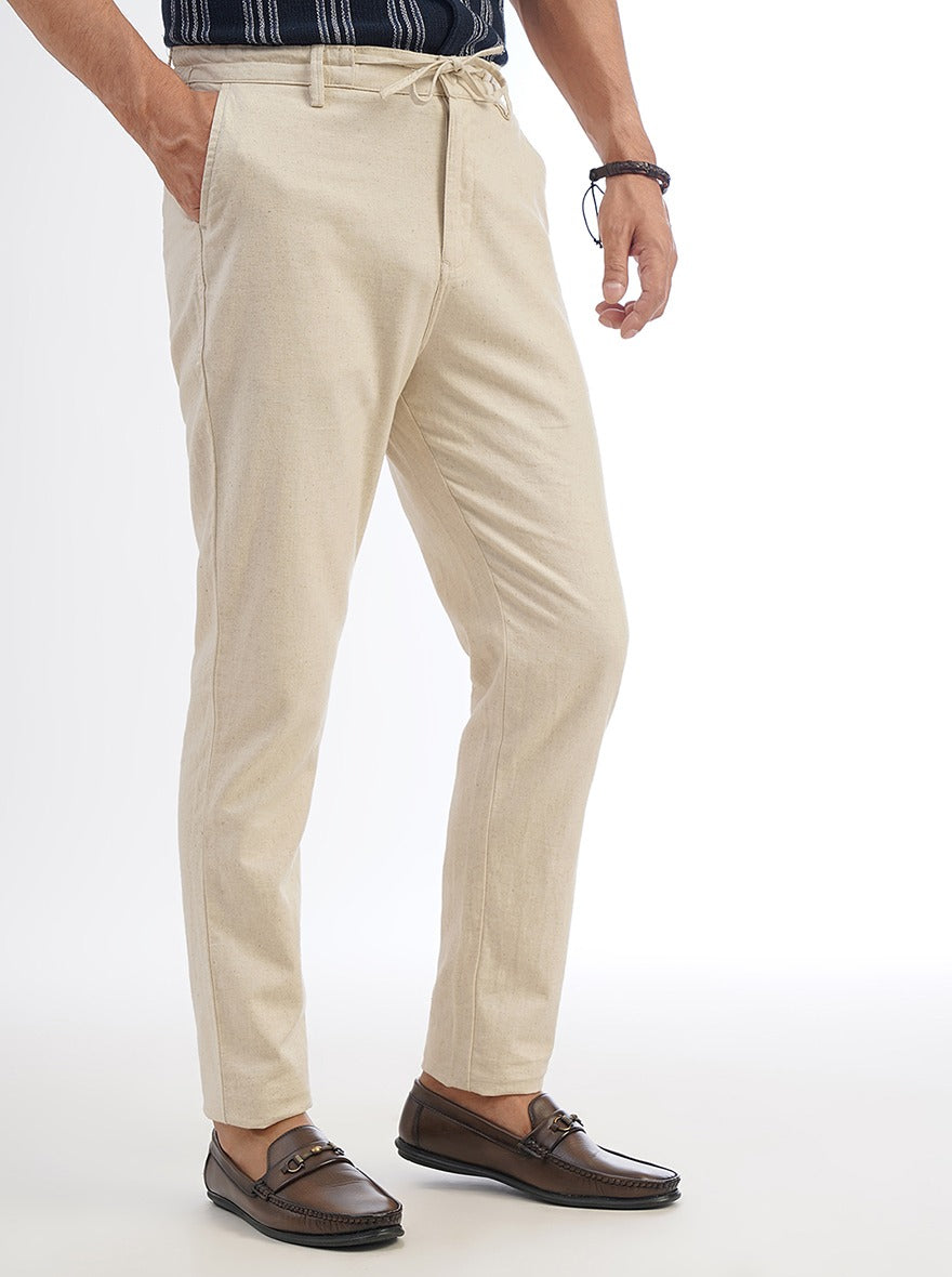 Beige Solid Slim Fit Track Pant | JadeBlue