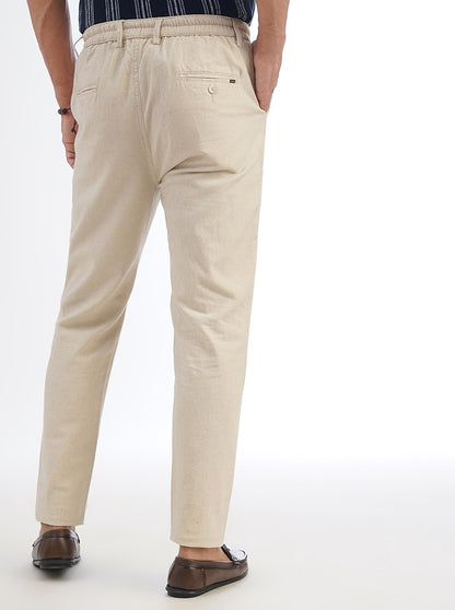 Beige Solid Slim Fit Track Pant | JadeBlue