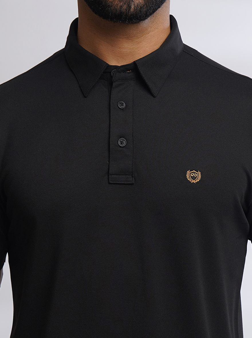 Black Solid Slim Fit Polo T-Shirt | JadeBlue