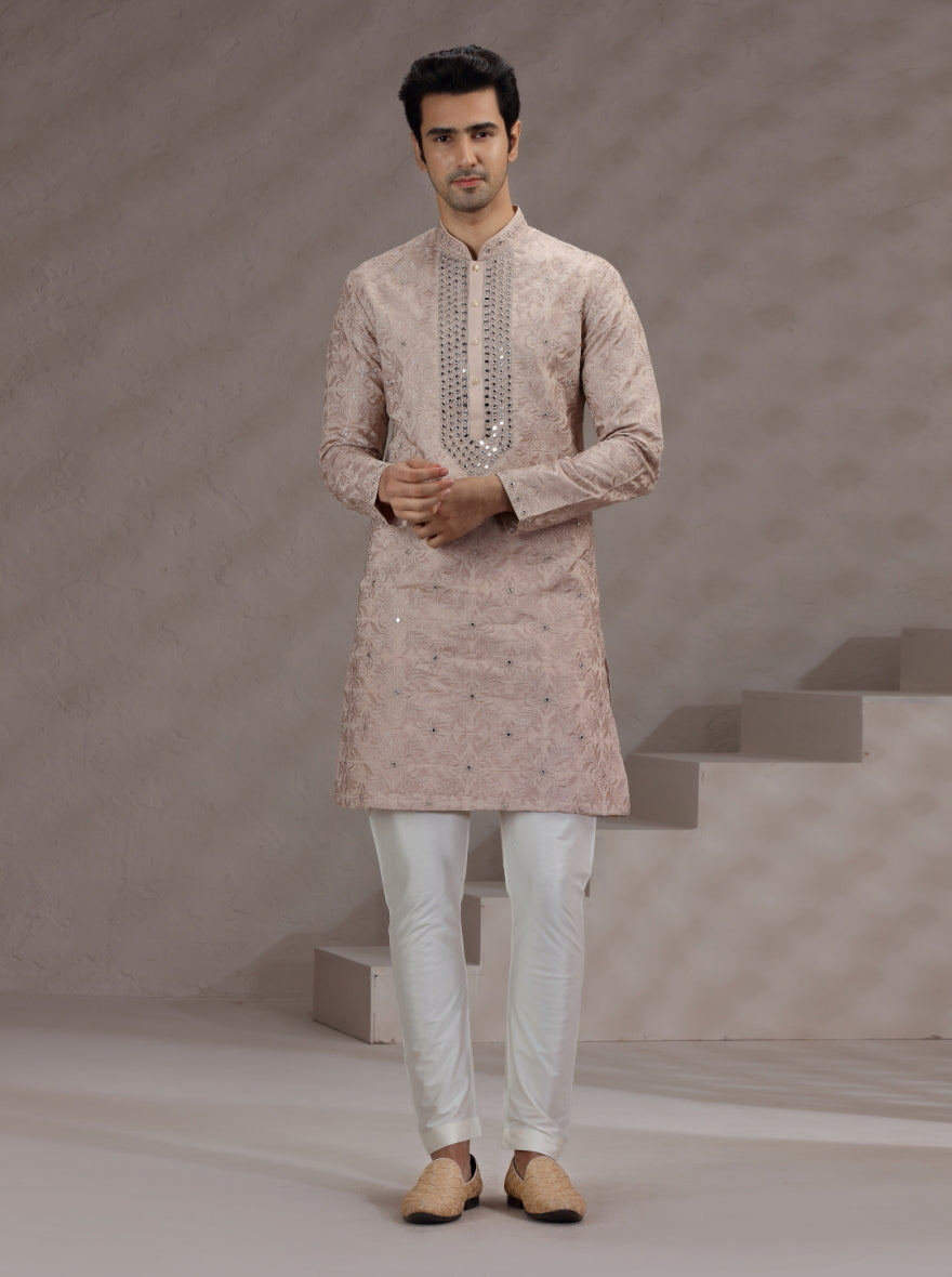 Onion Pink Embroidered Kurta Pajama | TULA