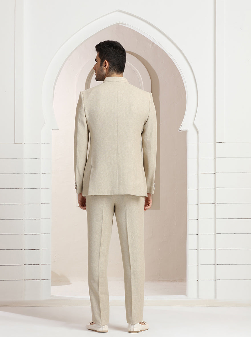 Beige Self Textured Jodhpuri Suit | JadeBlue