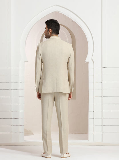 Beige Self Textured Jodhpuri Suit | JadeBlue