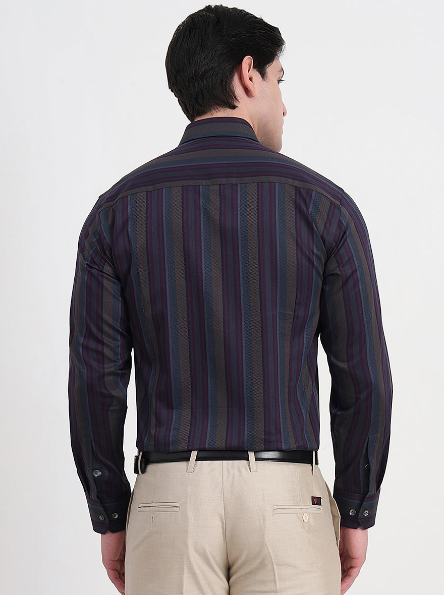 Brown & Grey Striped Slim Fit Formal Shirt | JadeBlue Super Luxe