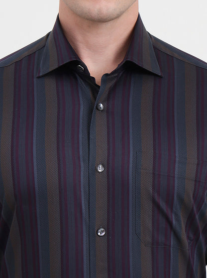 Brown & Grey Striped Slim Fit Formal Shirt | JadeBlue Super Luxe
