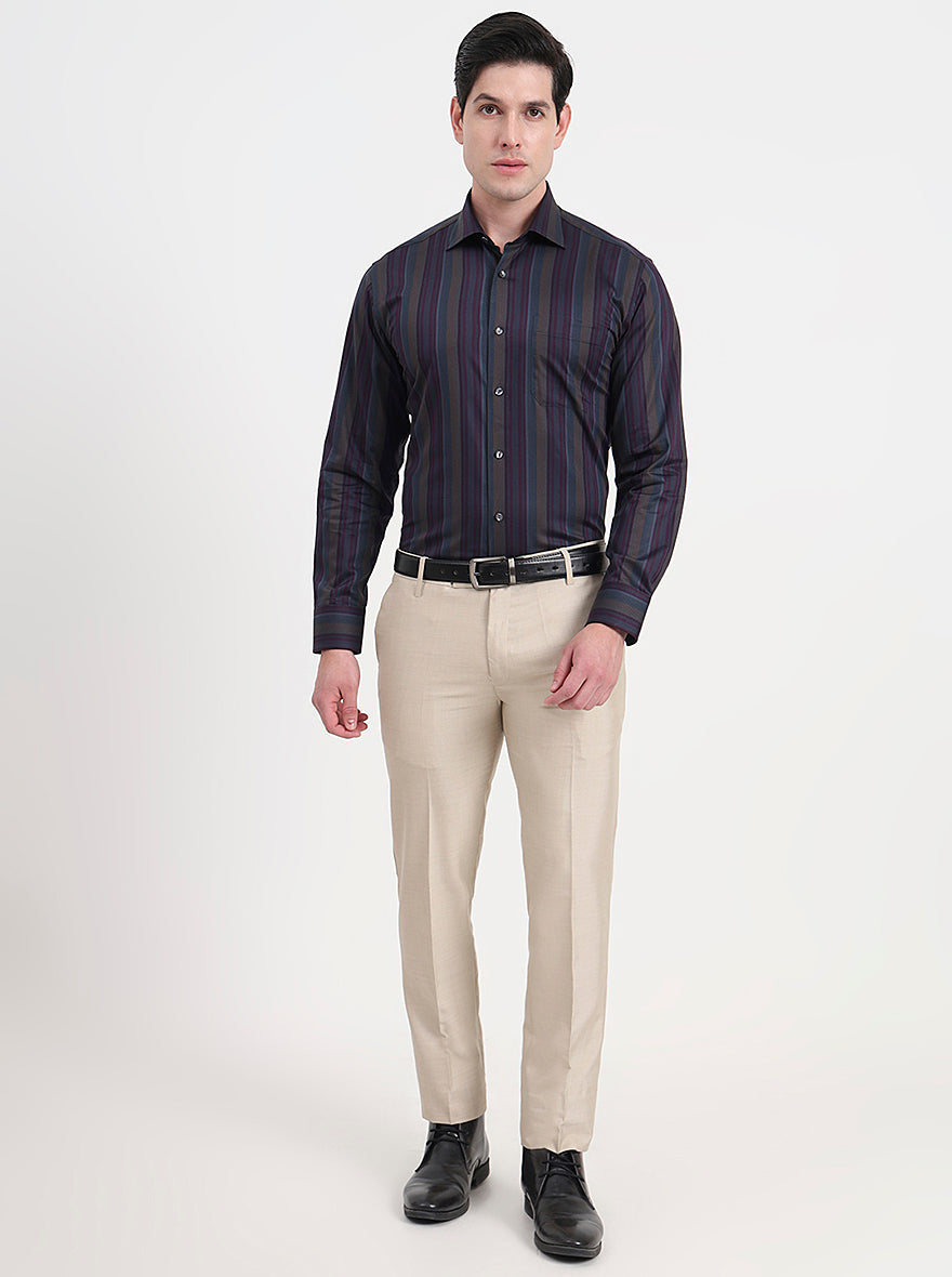 Brown & Grey Striped Slim Fit Formal Shirt | JadeBlue Super Luxe